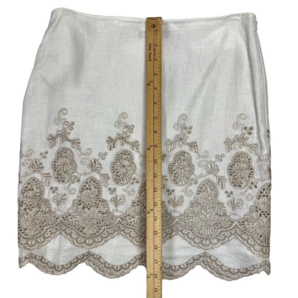 Ann Taylor Metallic Floral Embroidered Eyelet Linen Mini Skirt Sz 4 Summer Beach - Picture 7 of 9
